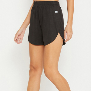 Black Spandex/Polyester Women's Casual Knee Length <b>Mid</b> Waist Elastic Closure Solid Color Knitted Breathable Eco-Friendly Shorts - Product Image 3
