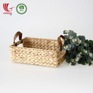 Water Hyacinth <b>Basket</b> <b>Tray</b> With Leather Handles/Handicraft <b>Basket</b> <b>Tray</b>/Wholesale - Product Image 5