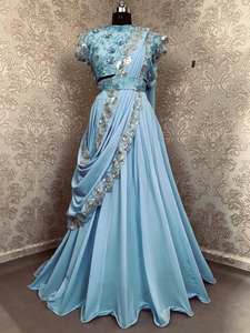 Lehenga Choli Dupatta de Georgette con Bordado Digital, Pedrería y Ribete de Encaje, Prenda Étnica para Bodas al Mejor Precio - Product Image 4