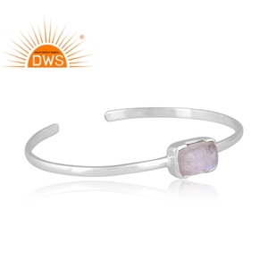 Fine Sterling <b>Silver</b> Natural Rainbow Moon Stone Gemstone <b>Cuff</b> Bangle Jewelry For Women Gift For Her - Product Image 2