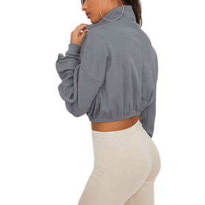 Wnab INTERNACIONAL DE Grey costilla frontal de cremallera de cuello alto de manga larga top Sudadera con capucha para mujeres - Product Image 2