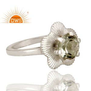 <b>Green</b> Amethyst Gemstone Ring Supplier Solid 925 Sterling Fine Silver Floral Design Cocktail Ring Jewelry - Product Image 3
