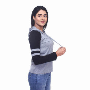 Top corto de secado rápido para mujer, Jersey informal de dos tonos, sudadera con cordón grueso, capucha de manga larga - Product Image 4