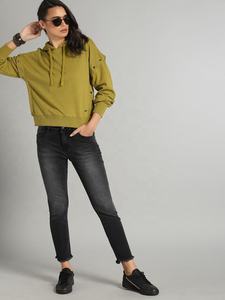 Sweat-shirt à capuche vert solide avec manches longues détachables pour femmes, sweat à capuche élégant pour la saison d'hiver, 2022 - Product Image 2