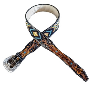 Cinturón occidental de piel de vaca 100% auténtica para hombre y mujer, cinturón con cuentas y diseño hecho a mano - Product Image 1