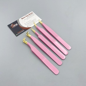 Pinzas de extensión de pestañas de acero inoxidable de color rosa claro para bebé, empuñadura de diamante para pinzas de pestañas de volumen de etiqueta privada - Product Image 1