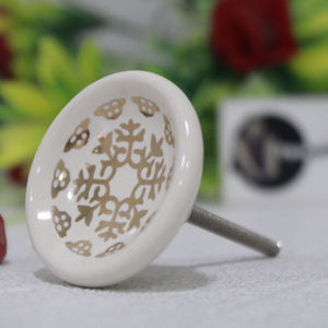 Bouton de tiroir Design fleur en céramique blanche forme circulaire bouton de meubles de salon indien traditionnel pour hôtel Inde - Product Image 6