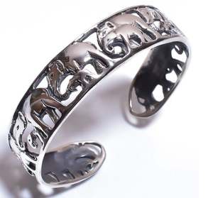 Conception d'éléphant traditionnel de haute qualité Rajasthani plaine solide 925 en argent Sterling fait à la main bracelet bijoux Paraiso IGI - Product Image 1