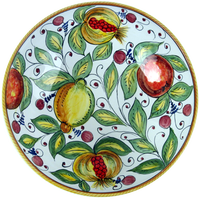 Bol rond en céramique de 30 cm / 11,8 pouces avec motif poire, pomme, citron et grenade, fait à la main en Italie