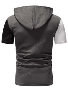 Sweat à capuche à manches courtes avec cordon de serrage patché pour hommes de haute qualité avec imprimé polyester/coton - Product Image 5