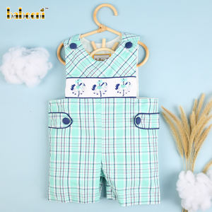 Salopette Courte d'Été Sans Manches en Coton Tissé 100% pour Bébés Garçons, Motif Floral Menthe Marine Carrousel, Fermeture à Boutons Pression, ODM BB2014 - Product Image 2