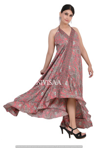 ยุโรปที่สวยงามสีชมพูดอกไม้พิมพ์แขนกุดและเปลือยชุดยาวสำหรับผู้หญิงชุดฤดูร้อน Boho ชุดชายหาด - Product Image 6