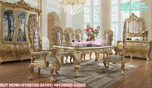 Ensemble de table à manger en teck de haute qualité, luxueux, fabriqué à la main, finition polie dorée, design moderne, taille et couleur personnalisables - Product Image 2
