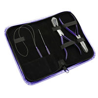 Kit d'outils professionnels de pose de perles pour extensions capillaires en acier inoxydable de haute qualité, 4 pièces, avec étui en cuir pour perruques à dentelle