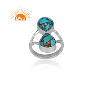 Cuivre naturel Turquoise Anneau De Déclaration 925 En Argent Sterling En Forme De Poire Turquoise Bague Bijoux Grossiste - Product Image 2