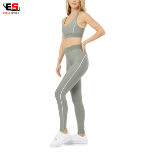 2021 femmes taille haute Fitness tenue solide motif 2 pièces Yoga ensemble grande taille entraînement vêtements ensembles - Product Image 5