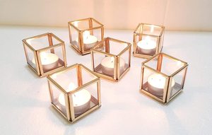 Unique Brass <b>Tealight</b> <b>Holder</b> with Mirror BottomTealight Votive Candle <b>Holder</b> with Metal Frame Diwali Decorations Items - Product Image 2