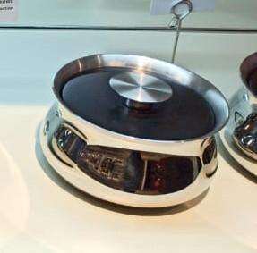 Tazón de servicio doble para el hogar, tazón de fruta decorativo de acero inoxidable, color negro, diseño moderno, impresionante - Product Image 2