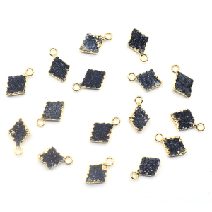 Druzy Negro de 10 a 12 mm con Argolla, Colgante en Forma de Diamante Chapado en Oro de 14k, Fornituras de Joyería de Circonio, Piedra de Nacimiento de Diciembre - Product Image 4