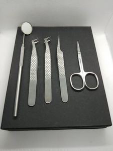 Juego de 5 pinzas de extensión de pestañas de acero inoxidable con agarre de diamante, Punta puntiaguda y mango de espejo, Tijera - Product Image 5