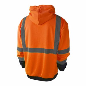 สีส้มสีดำซิปรูด Hi Vis ผู้ชายผู้หญิงสะท้อนแสงสูงชุดทำงานความปลอดภัยเสื้อกันหนาวหมวก - Product Image 2