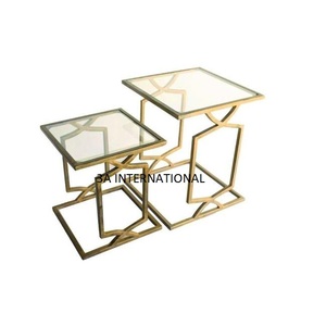 โต๊ะข้างโต๊ะกาแฟทำจากโลหะสีทองพร้อมหินอ่อนดีไซน์สุดพิเศษโต๊ะนั่งเล่นทำจากโลหะมีสไตล์ที่ซ้อนกัน - Product Image 5