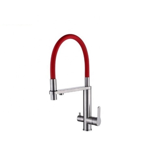 Robinet de cuisine moderne à double poignée LAN SHAN U9WS en acier inoxydable, montage sur plan, finition brossée polie, avec filtre - Product Image 4