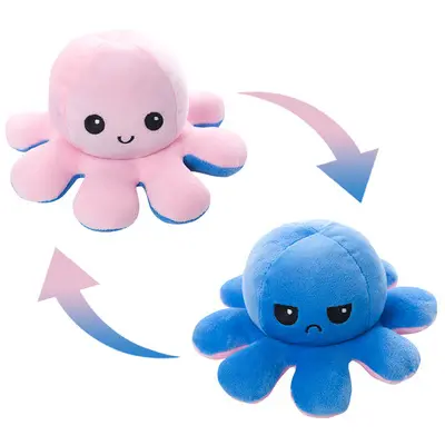 가역 문어 플러시-부드럽고 귀여운 Reversable 박제 장난감 Plushie 표현 행복한 슬픈 기분 핑크 블루