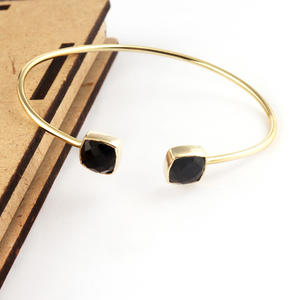 Prix abordable bijoux à facettes noir onyx double pierre bracelet réglable plaqué or manchette ouverte bracelet bracelet cadeau bijoux - Product Image 6