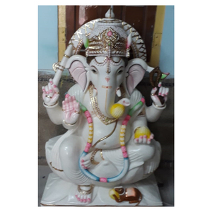 Natural Polished Marble Ganpati Ji Lord Light <b>Painted</b> Statue - Product Image 1