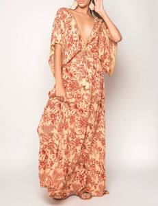 Más vendido Playa Larga vestido cuello V profunda impresión Digital la mitad de mujeres de manga larga Casual Kaftan Maxi vestido - Product Image 1