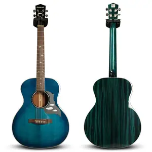 Guitarra de color azul personalizada para niñas, guitarra acústica de abeto, top sólido, venta al por mayor