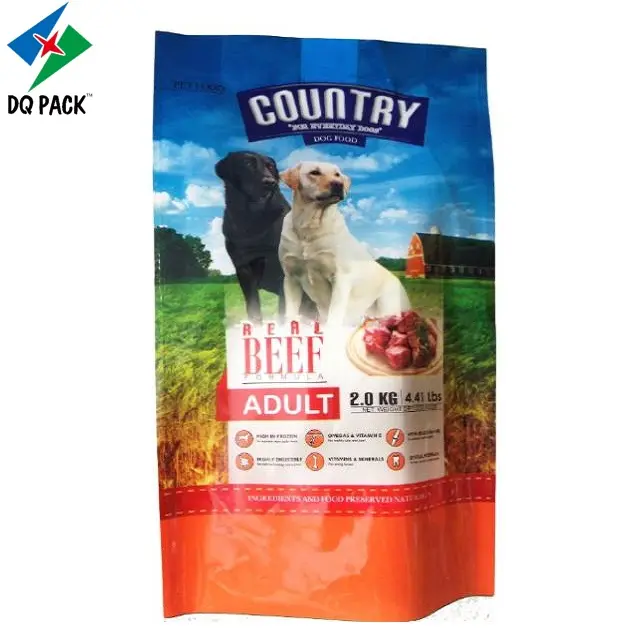 Pet food custom printed packaging bag, dry dog food 4 side seal pet food plastic bag, high quality dog pet food packaging bag