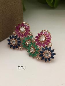 Nouvelle mode AD diamant fleur forme boucle d'oreille toutes les couleurs disponibles argent plaqué titane alliage à la mode Chokers colliers - Product Image 5