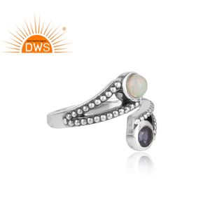 Anillo de plata de primera ley y GEMA de iolita para mujer, sortija de boda, plata esterlina 925, Ópalo etíope Natural, venta al por mayor - Product Image 3