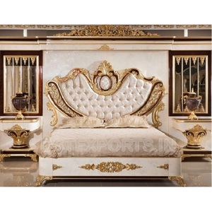 Meubles de chambre à coucher principaux de luxe fabriqués en bois sculptés à la main meubles de chambre à coucher principaux brillants luxueux ensemble de chambre à coucher de finition dorée - Product Image 1