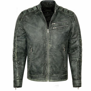 Mens Motorcycle <b>Vintage</b> Distressed Black Genuine Leather Biker Cafe <b>Racer</b> <b>Jacket</b> - Product Image 5