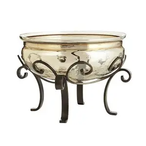 Superior Quality Decorative Bowl With Iron Stand Handmade Round Shape Dessert Chocolate Serving Bowl At Best Price