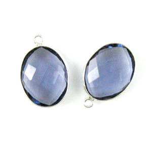14X18MM Lolite Quartz Oval Shape Faceted Stone Handmade Bezel Connector 925 Sterling <b>Silver</b> Big Oval Natural Blue Iolite Pendant - Product Image 1