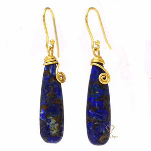Boucles d'oreilles pendantes en lapis-lazuli naturel et en cuivre, tendance, fantaisie, plaquées or, argent sterling, pour les fêtes, cadeaux - Product Image 4