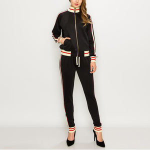 Side Stripe Women's Tracksuits high quality Cotton/Polyester sweatsuit with Custom Printing 2 piece tracksuit - Product Image 1
