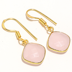 Gold Plated Cushion Shape Pink Chalcedony Drop <b>Earrings</b> 925 Sterling <b>Silver</b> Dangle Gemstone for Parties and Gifts for <b>Women</b> - Product Image 2