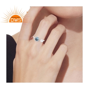 Anillo de Plata de Ley 925 con diseño Floral, joyería al por mayor de piedras preciosas de Topacio Azul de Londres, joyería fina de plata de ley - Product Image 5