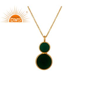 Pendentif en pierre d'onyx vert naturel 1 pièce, collier en or jaune plaqué argent, chaîne de mode, fabrication de bijoux - Product Image 1