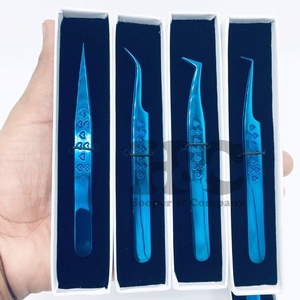 Nuevas pinzas azules personalizadas Pinzas de corazón pinzas de extensión de pestañas sostenibles de visón Acero inoxidable con caja de tarjeta de oferta de logotipo - Product Image 5