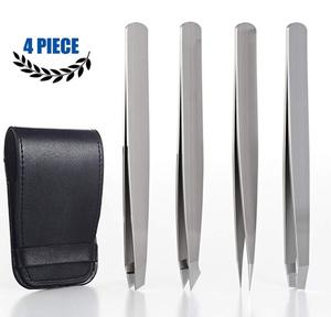 Best Precision 4 Piece Stainless Steel Eyebrow Tweezers Pointed Tip for Facial Ingrown Hair Removal Sustainable Wholesale Makeup - Product Image 1