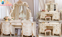 Table de toilette baroque moderne et durable pour chambre à coucher avec miroir, console en bois de teck, taille et couleur personnalisables
