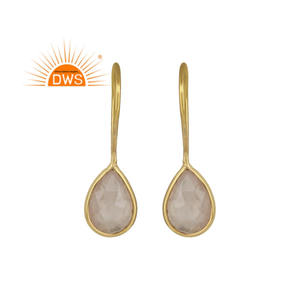 Hanging Gold Plated Silver Designer <b>Earring</b> Women's <b>Rose</b> <b>Quartz</b> Gemstone <b>Earring</b> Jewelry Supplier Vintage Collection - Product Image 1