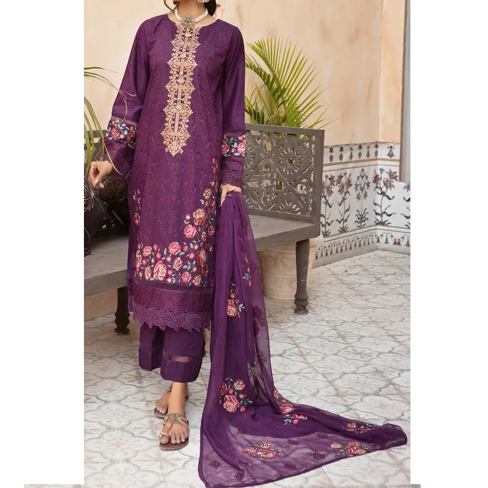 Etnik giyim nakış iş Pakistani Salwar Kameez 1/3 çim koleksiyonu pakistanlı shalwar kameez takım elbise