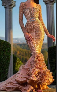 Último modelo de vestido de noche estilo sirena, deslumbrante, con adornos de cristal y pedrería, inspirado en Dubái, 2020. - Product Image 2